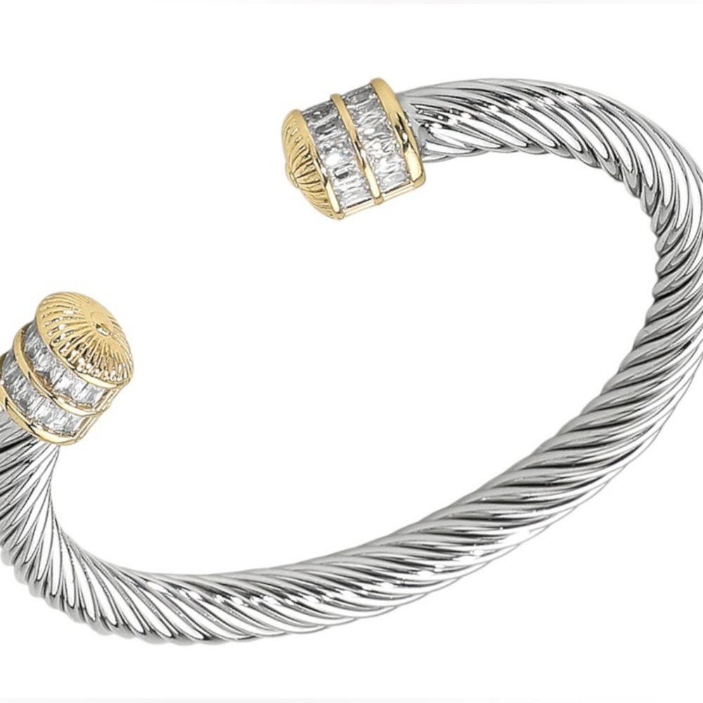 14K Gold Plated Two Tone Cable Cuff Bracelet